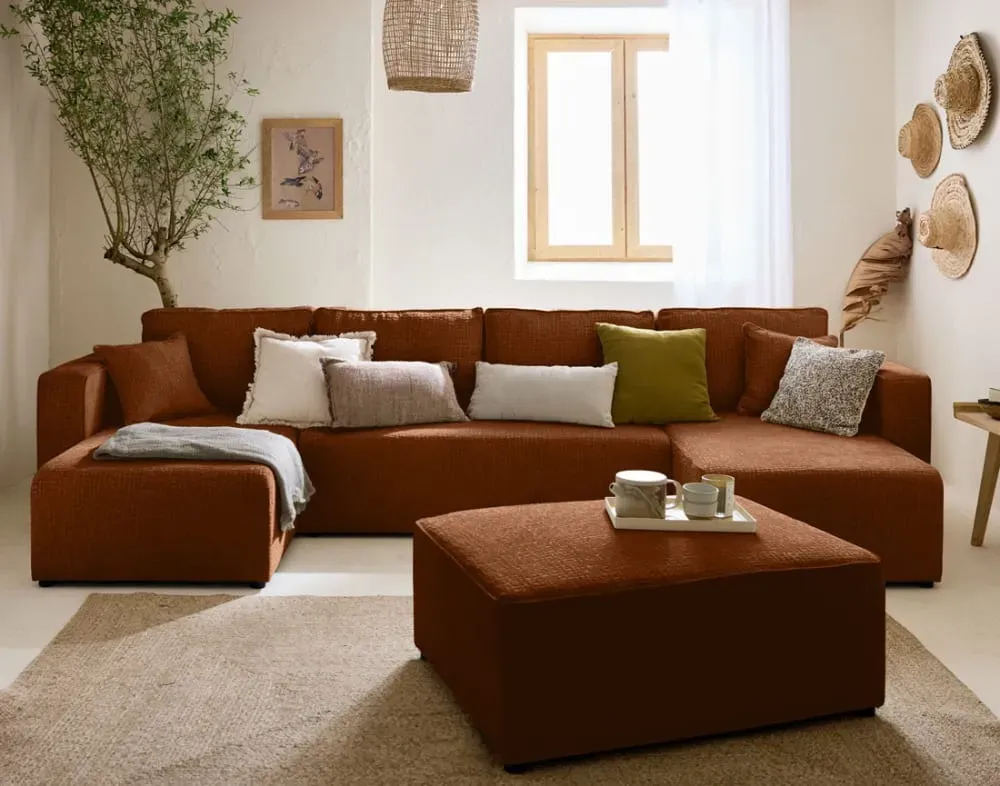 Illustration numéro 3 du produit Canapé panoramique 7 places En U en Tissu velours relief Terracotta