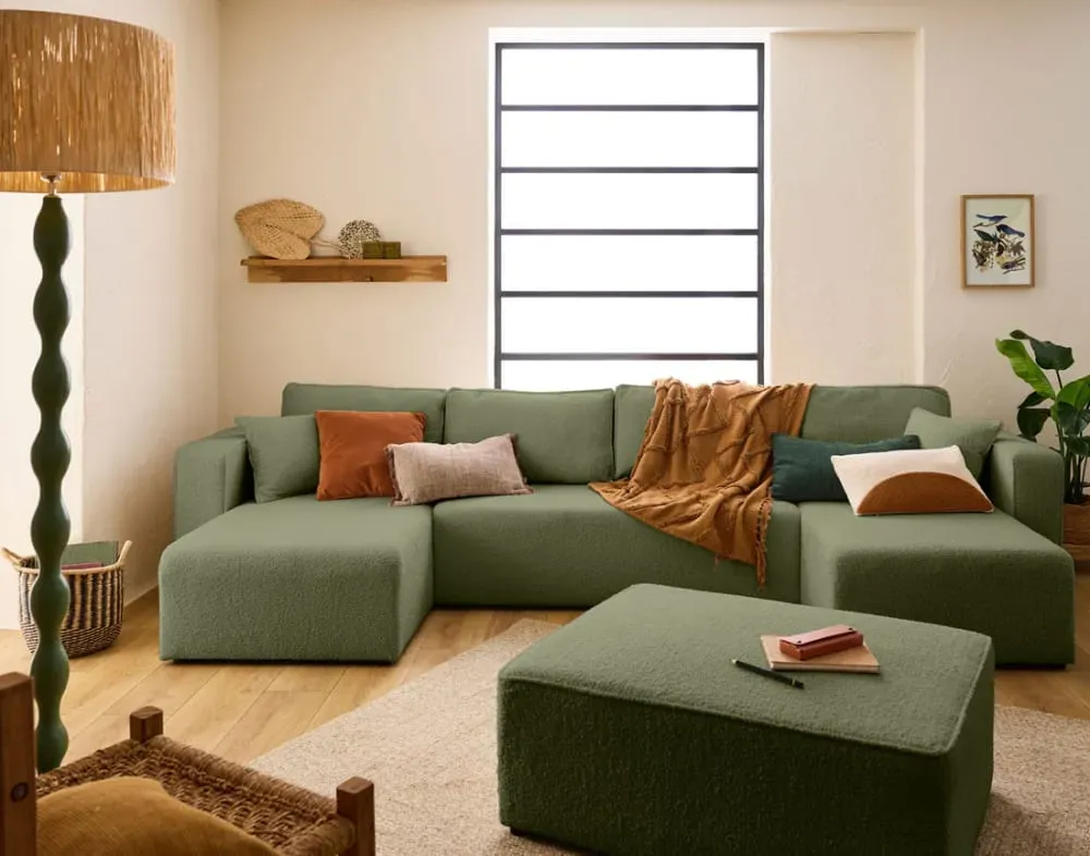 Illustration numéro 3 du produit Canapé panoramique 7 places En U en Tissu bouclette Vert