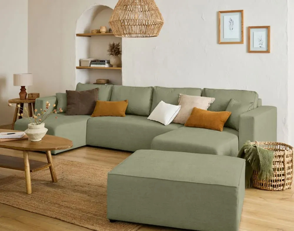 Illustration numéro 3 du produit Canapé panoramique 7 places En U en Tissu Vert