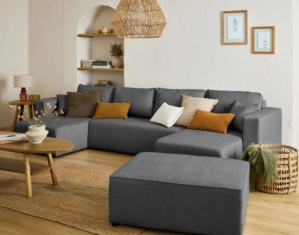 Illustration numéro 3 du produit Canapé panoramique 7 places En U en Tissu Gris foncé