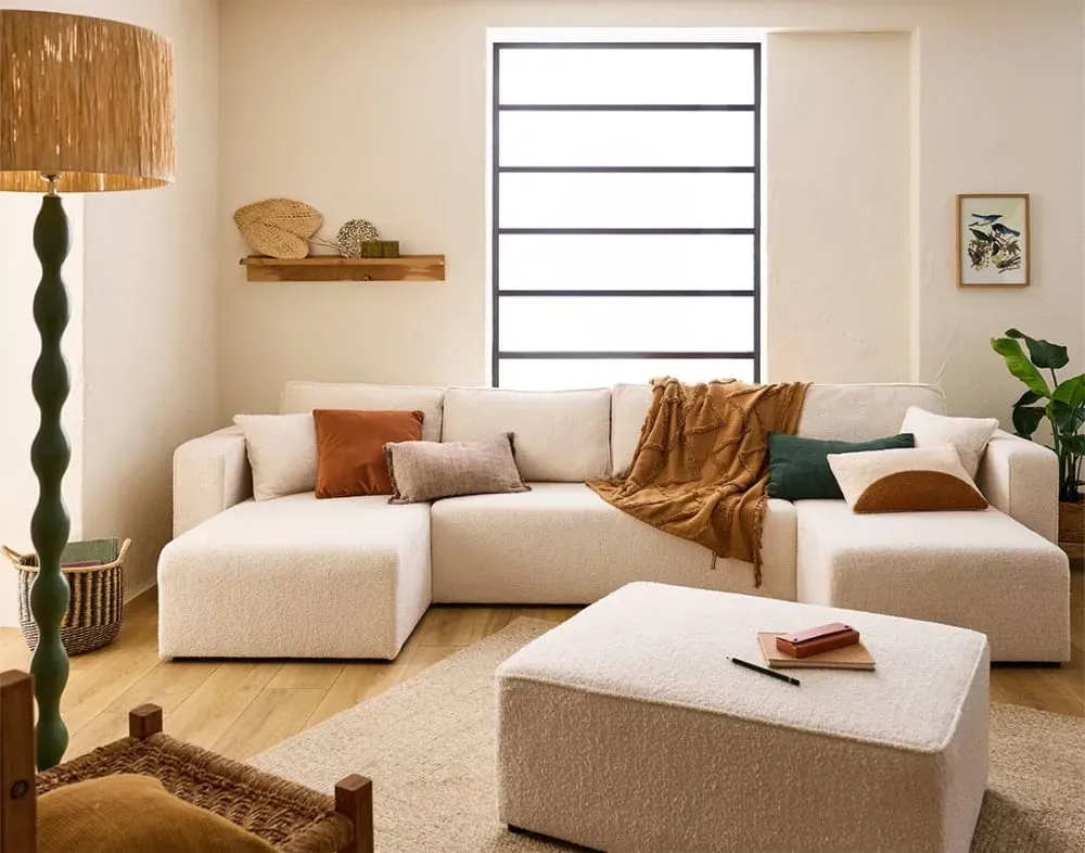 Illustration numéro 3 du produit Canapé panoramique 7 places En U en Tissu bouclette Beige