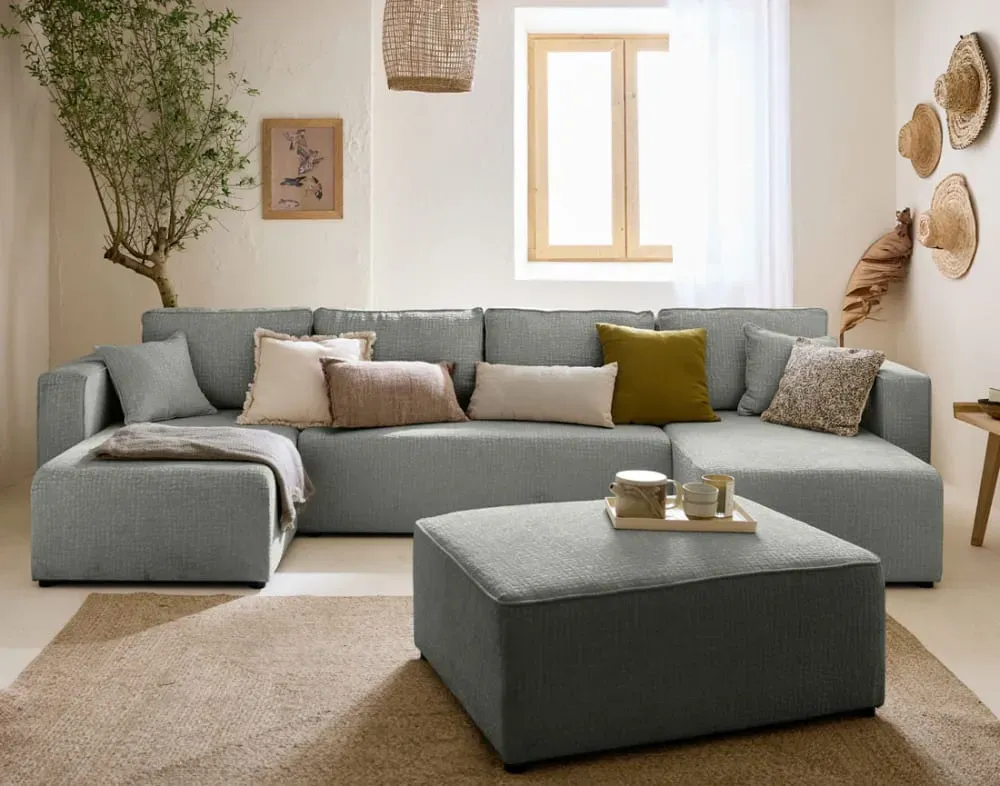 Illustration numéro 3 du produit Canapé panoramique 7 places En U en Tissu velours relief Gris