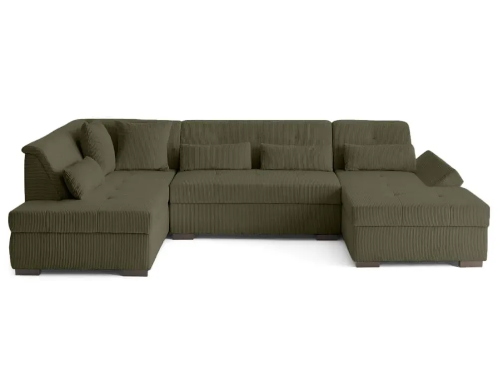 Illustration numéro 3 du produit Canapé panoramique 7 places Angle gauche en Velours côtelé Vert Kaki