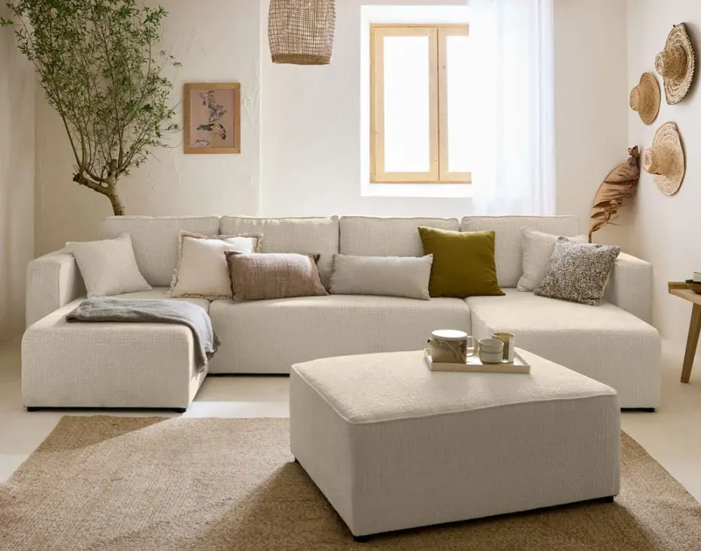 Illustration numéro 3 du produit Canapé panoramique 7 places En U en Tissu velours relief Beige