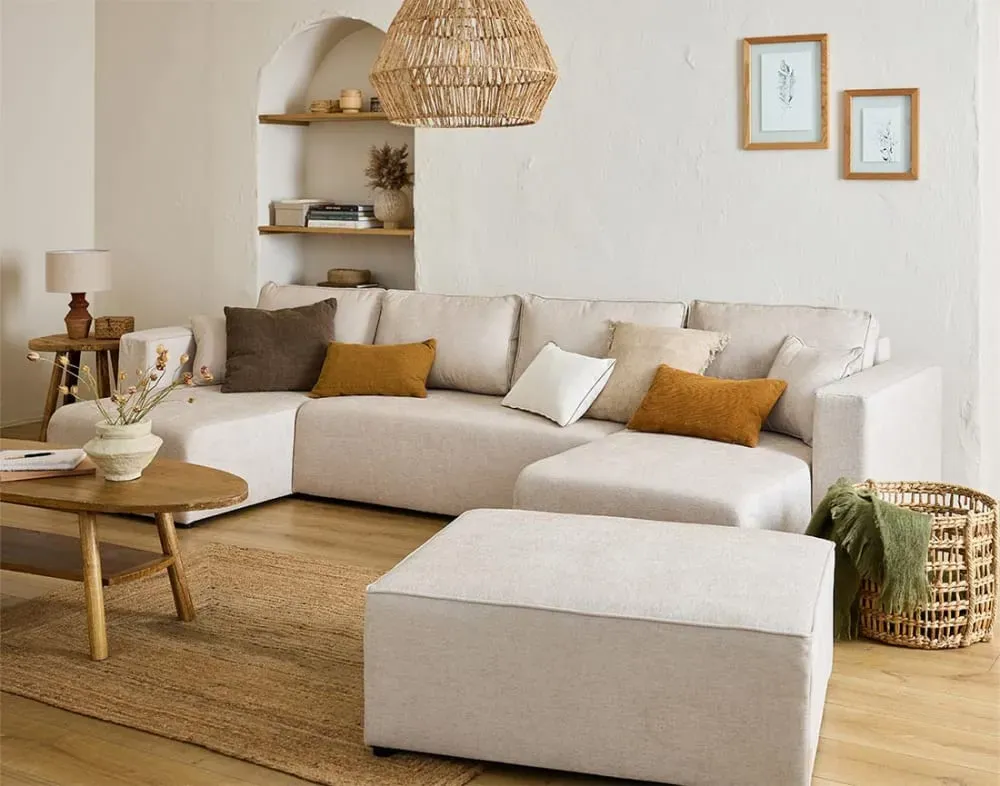 Illustration numéro 3 du produit Canapé panoramique 7 places En U en Tissu Beige