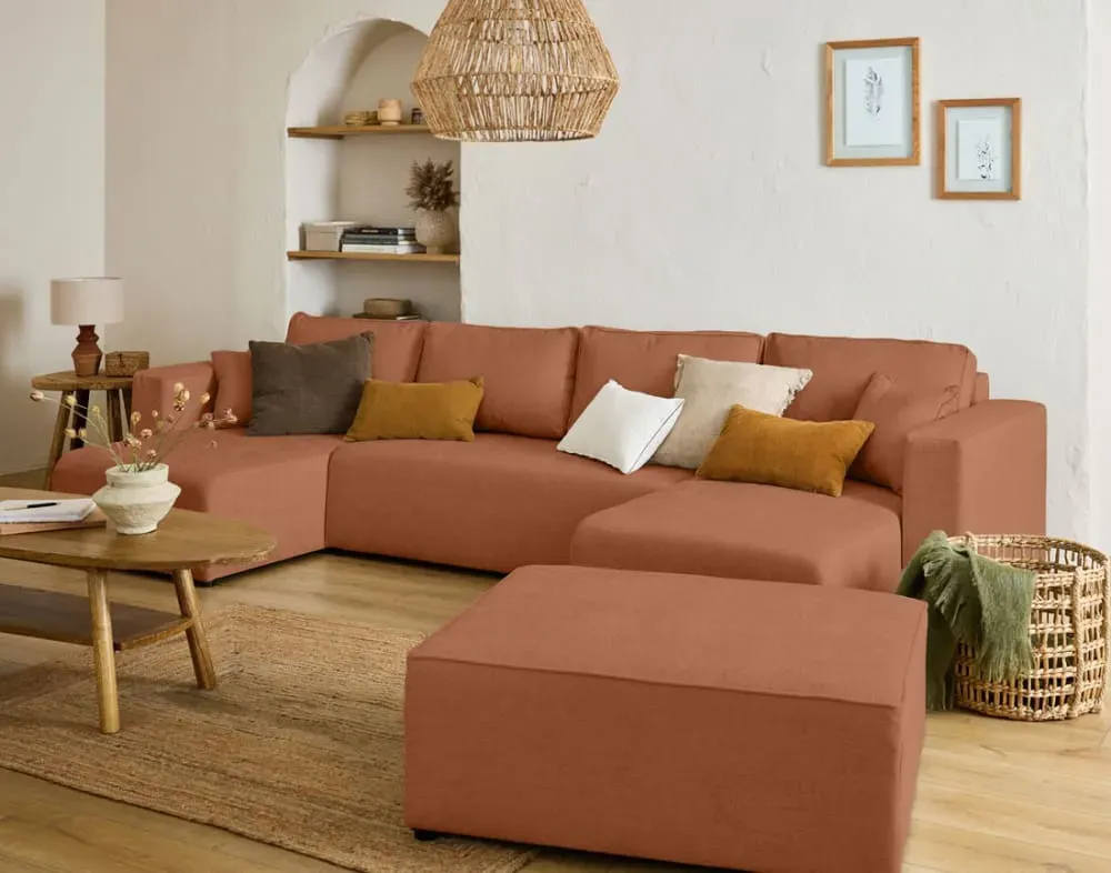 Illustration numéro 3 du produit Canapé panoramique 7 places En U en Tissu Terracotta