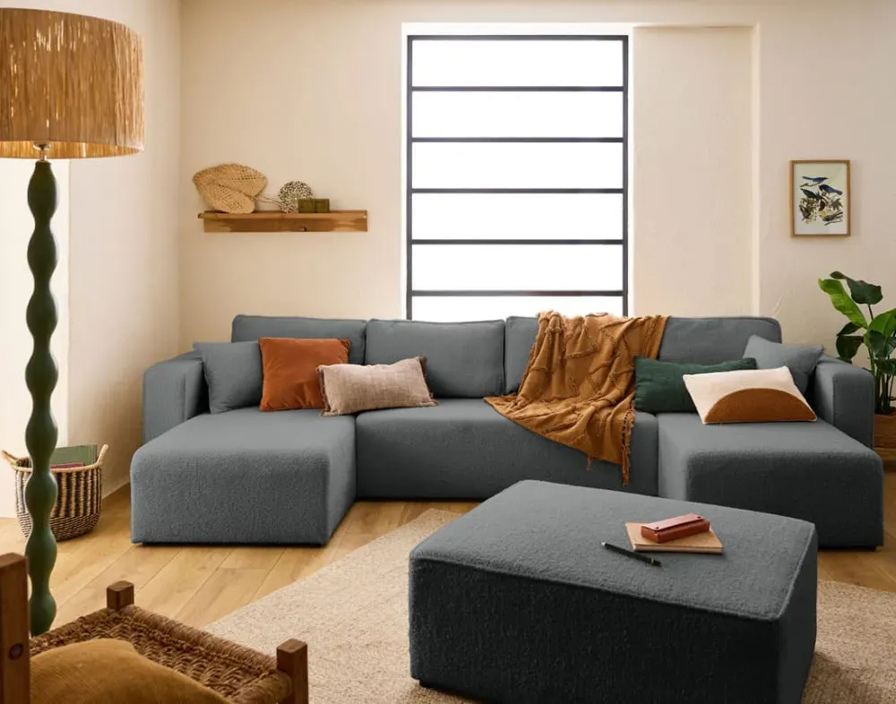 Illustration numéro 3 du produit Canapé panoramique 7 places En U en Tissu bouclette Gris