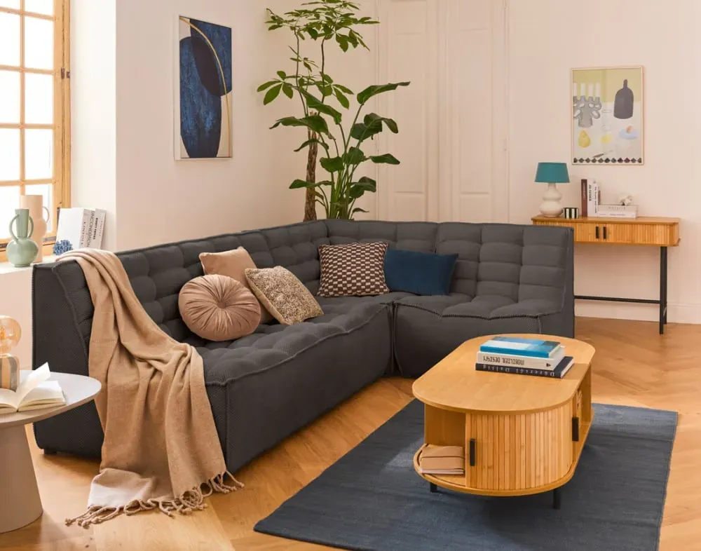 Illustration numéro 3 du produit Canapé modulable 2 places  en velours texturé gris