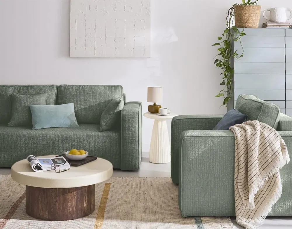 Illustration numéro 3 du produit Canapé droit 2 places en tissu velours relief vert