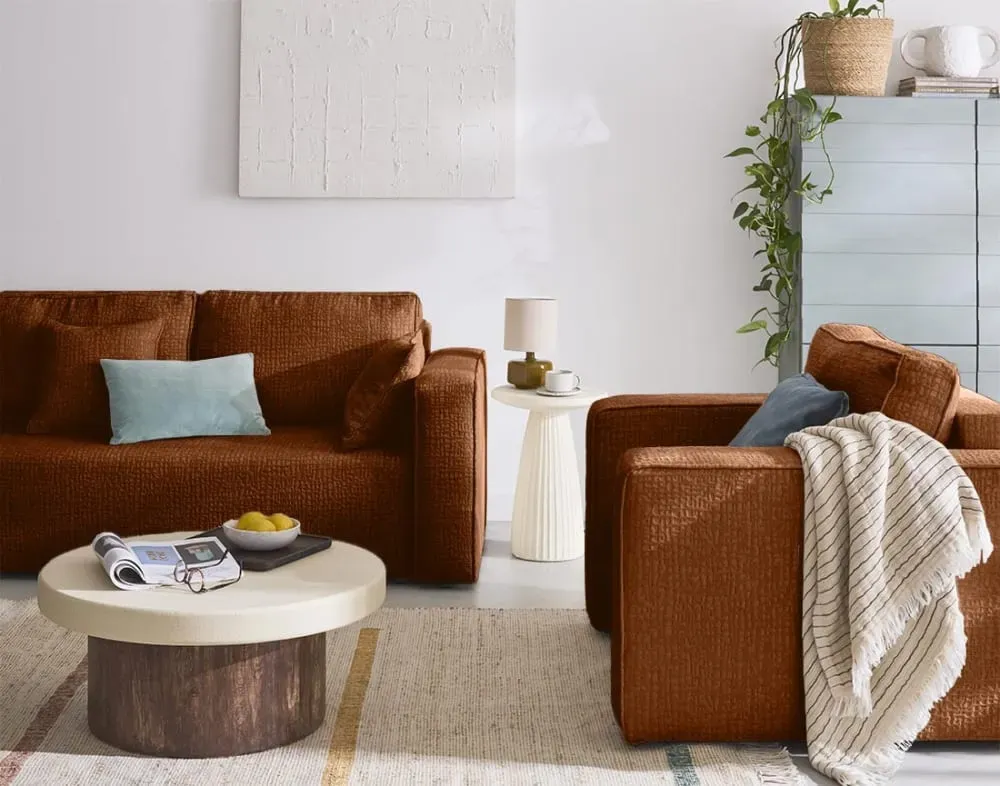 Illustration numéro 3 du produit Canapé droit 2 places en tissu velours relief terracotta