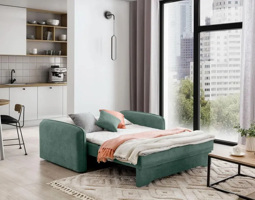 Illustration numéro 3 du produit Canapé droit convertible 3 places en velours vert