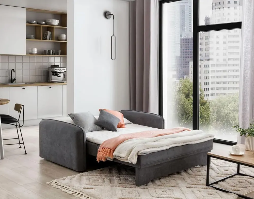 Illustration numéro 3 du produit Canapé droit convertible 3 places en velours gris