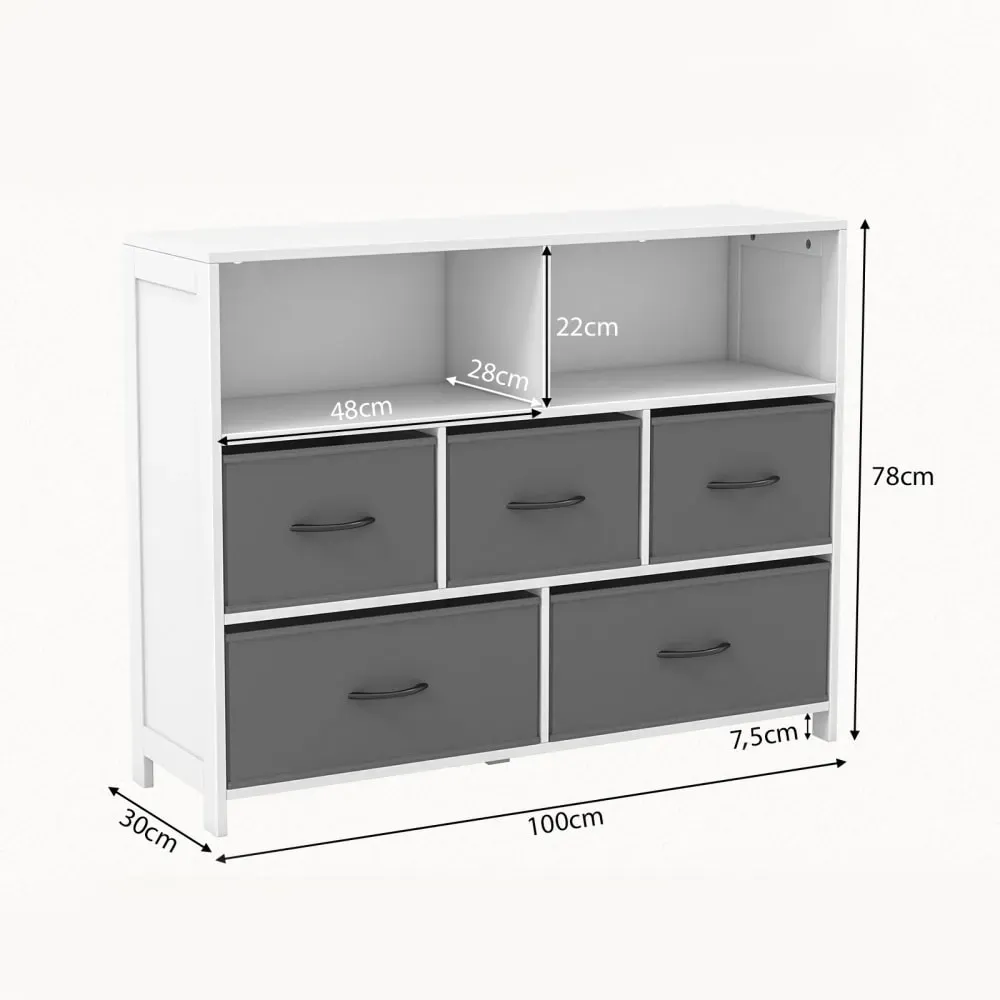 Illustration numéro 3 du produit Commode en tissu à 5 tiroirs amovibles cadre en bois robuste