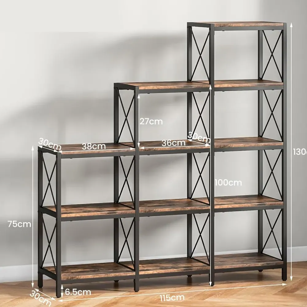 Illustration numéro 3 du produit Bibliothèque 5 niveaux en métal marron 115 x 30 x 130 cm