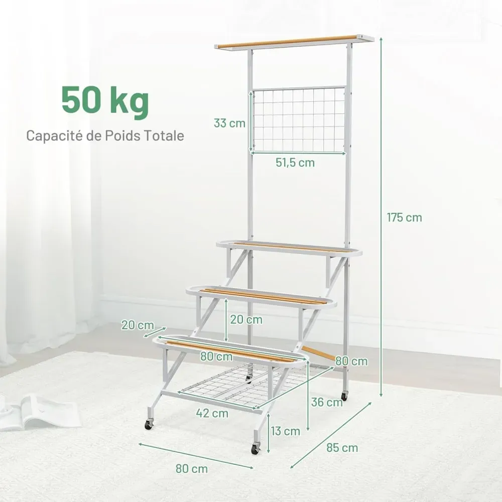 Illustration numéro 3 du produit Étagère à plante 3 niveaux support 80 x 85 x 175,5 cm