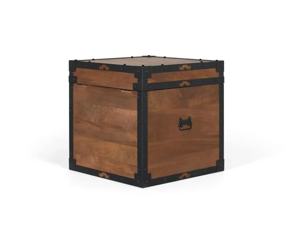 Illustration numéro 3 du produit Coffre en bois de manguier avec finitions en fer noir style vintage