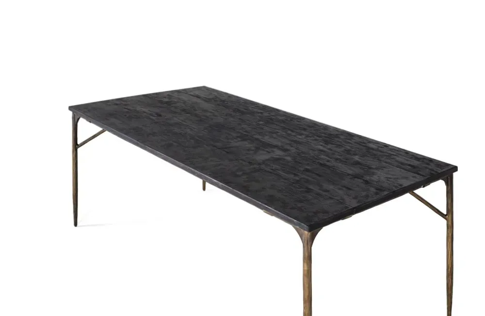 Illustration numéro 3 du produit Table à manger rectangulaire bois massif et pieds métal bronze