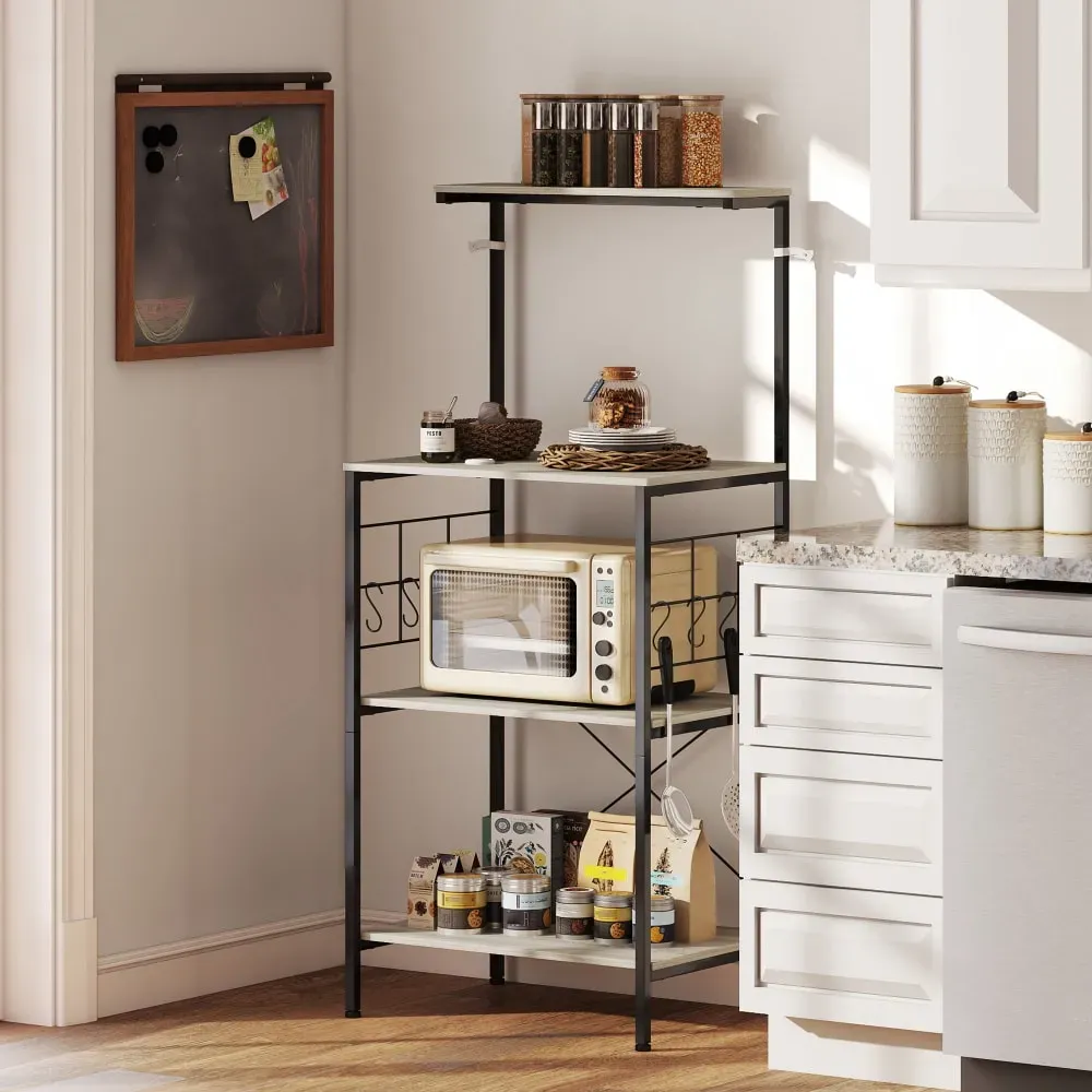 Illustration numéro 3 du produit Étagère de cuisine avec 8 crochets pour micro-ondes bois métal chêne