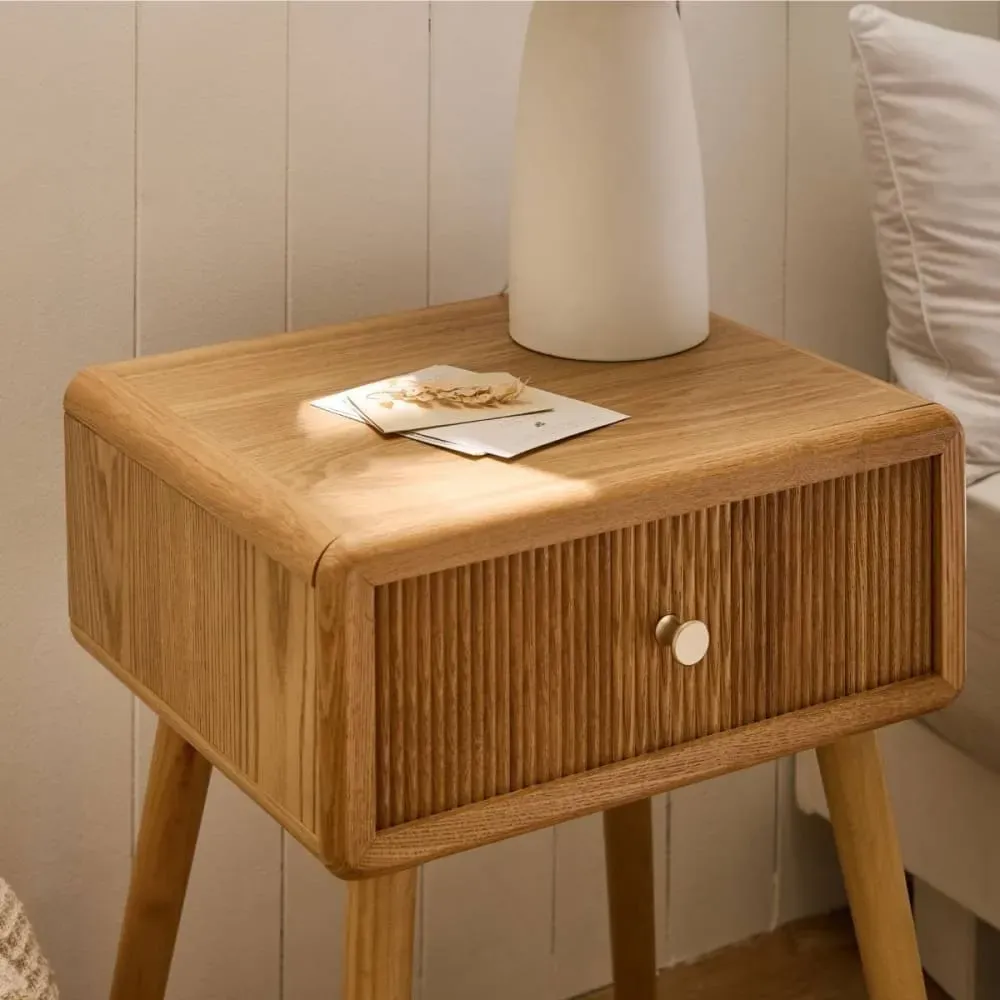 Illustration numéro 3 du produit Chevet 1 tiroir avec façades lamellées L42 cm - Effet Bois clair