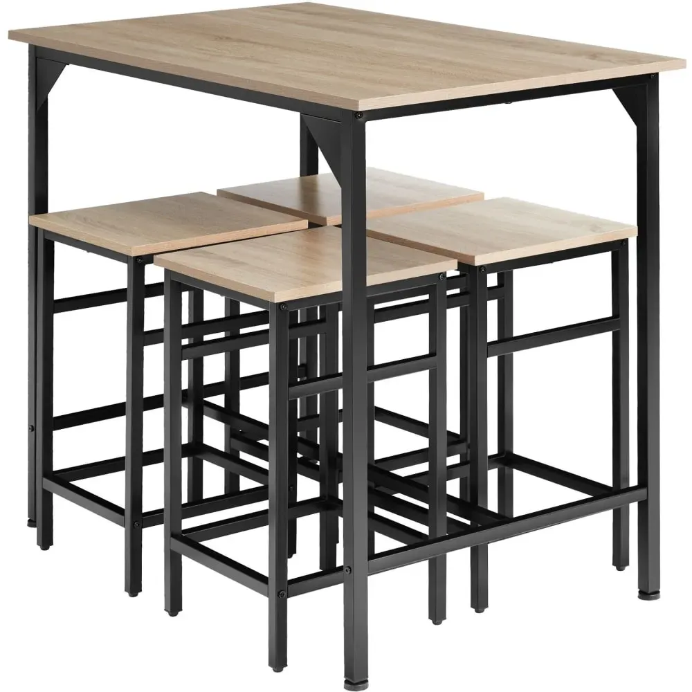 Illustration numéro 3 du produit Ensemble table de bistrot 4 personnes Style industriel Bois clair