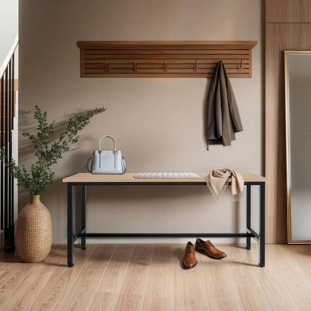 Illustration numéro 3 du produit Ensemble de 2 bancs style industriel 108x325x50cm bois clair