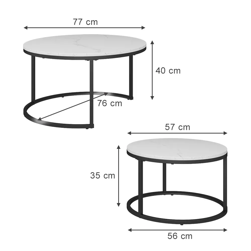 Illustration numéro 3 du produit Set de tables basses 2 pièces, Blanc 77 x 40cm