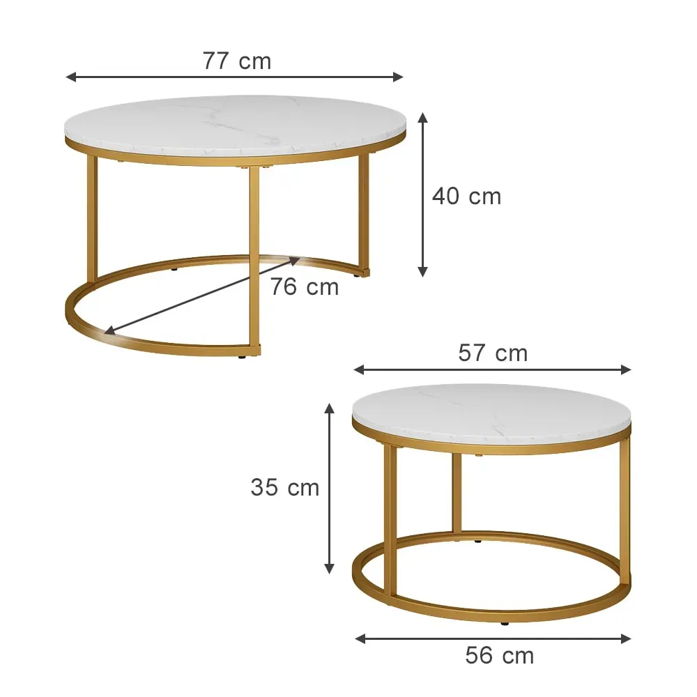 Illustration numéro 3 du produit Set de tables basses 2 pièces, Blanc/Or 77 x 40cm