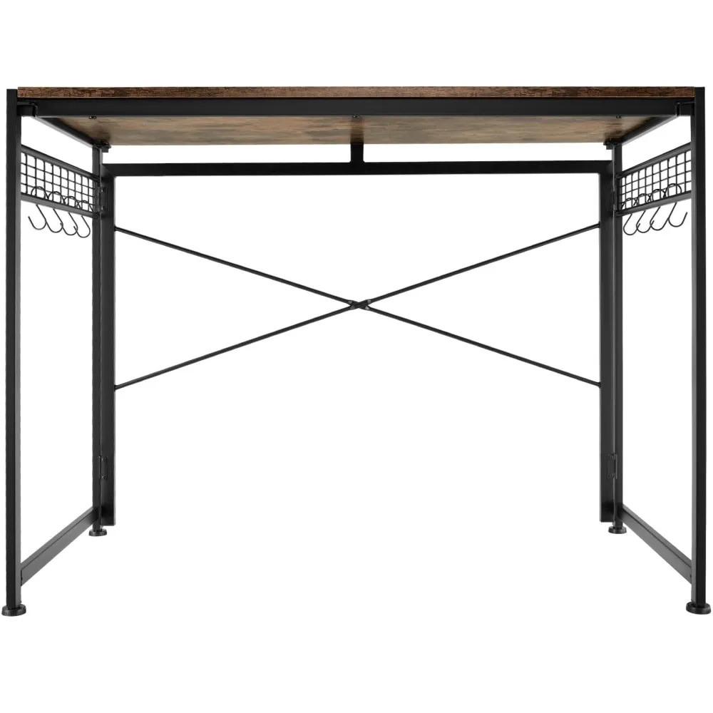 Illustration numéro 3 du produit Bureau Style industriel Pliable avec grilles et 8 crochets bois foncé