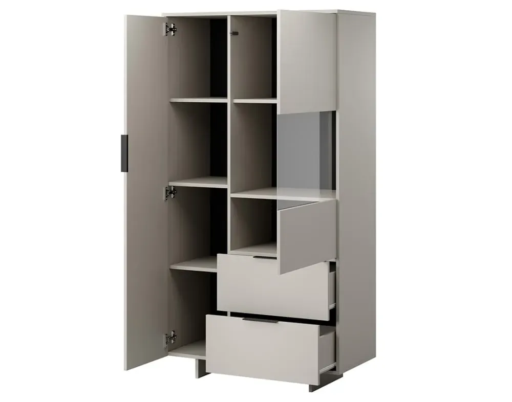 Illustration numéro 3 du produit Vitrine 2 portes 2 tiroirs 5 étagères beige 90 x 170 cm