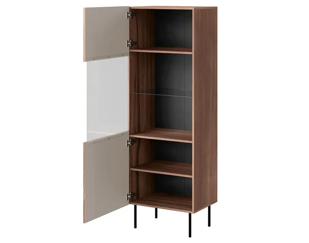 Illustration numéro 3 du produit Vitrine 1 porte 4 étagères effet bois foncé 60 x 183 cm