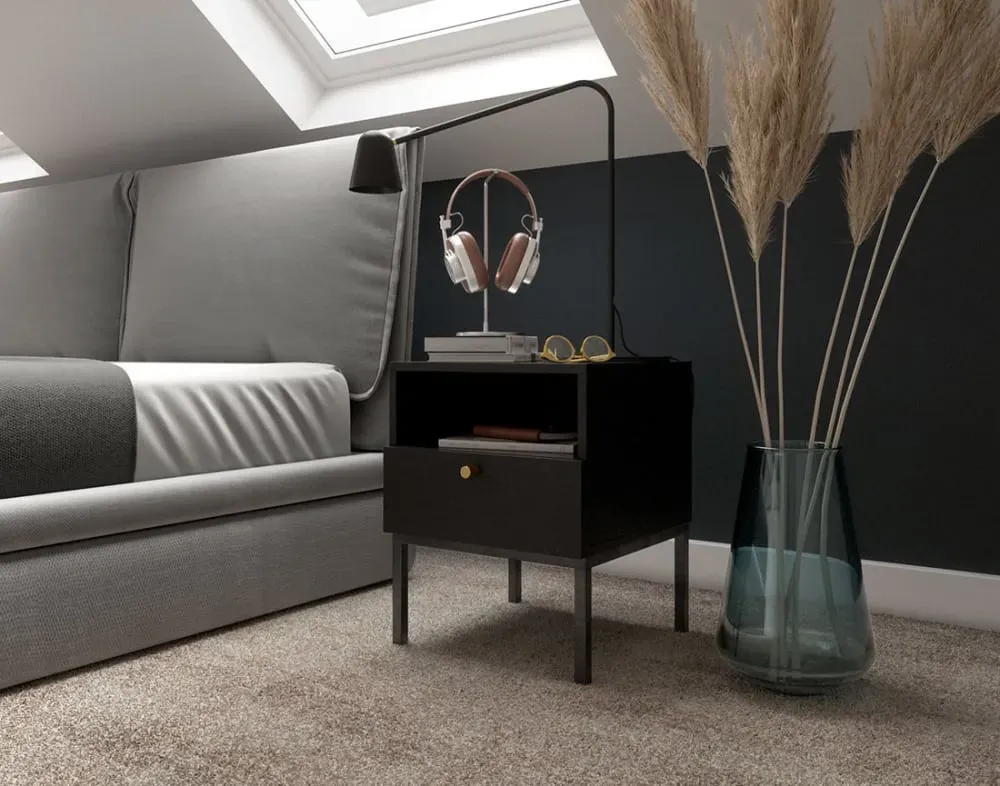 Illustration numéro 3 du produit Table de chevet industriel 1 tiroirs 40 cm noir