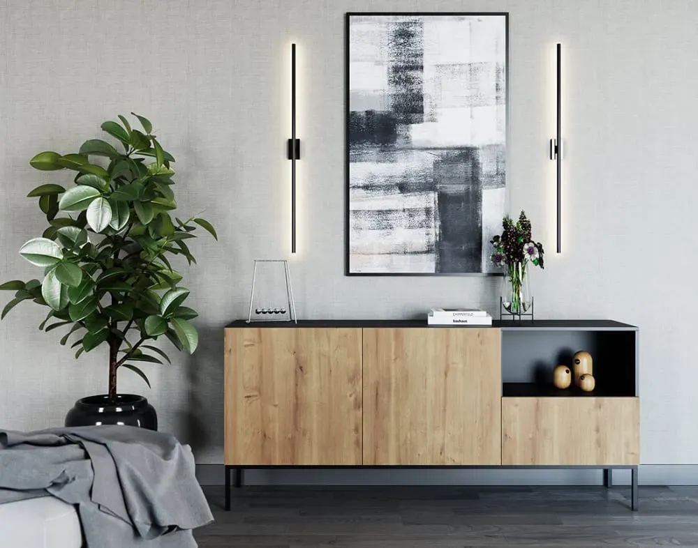 Illustration numéro 3 du produit Buffet bas 2 portes ouverture par pression L180cm effet bois et noir