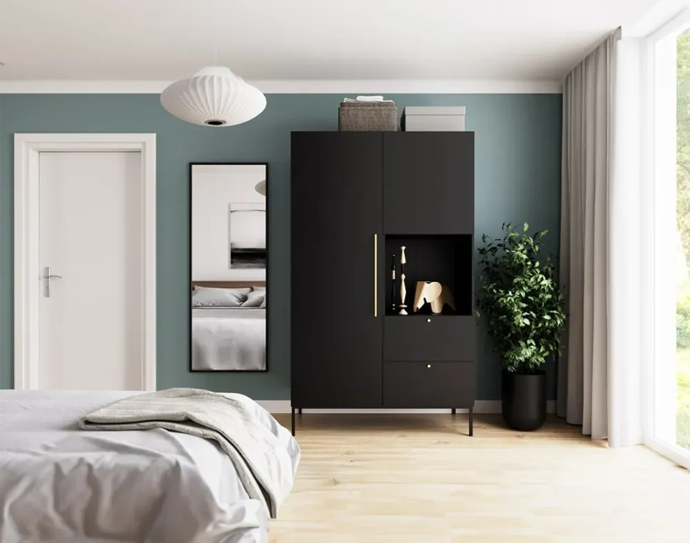 Illustration numéro 3 du produit Armoire 2 portes avec penderie et étagères L120 x H200cm noir