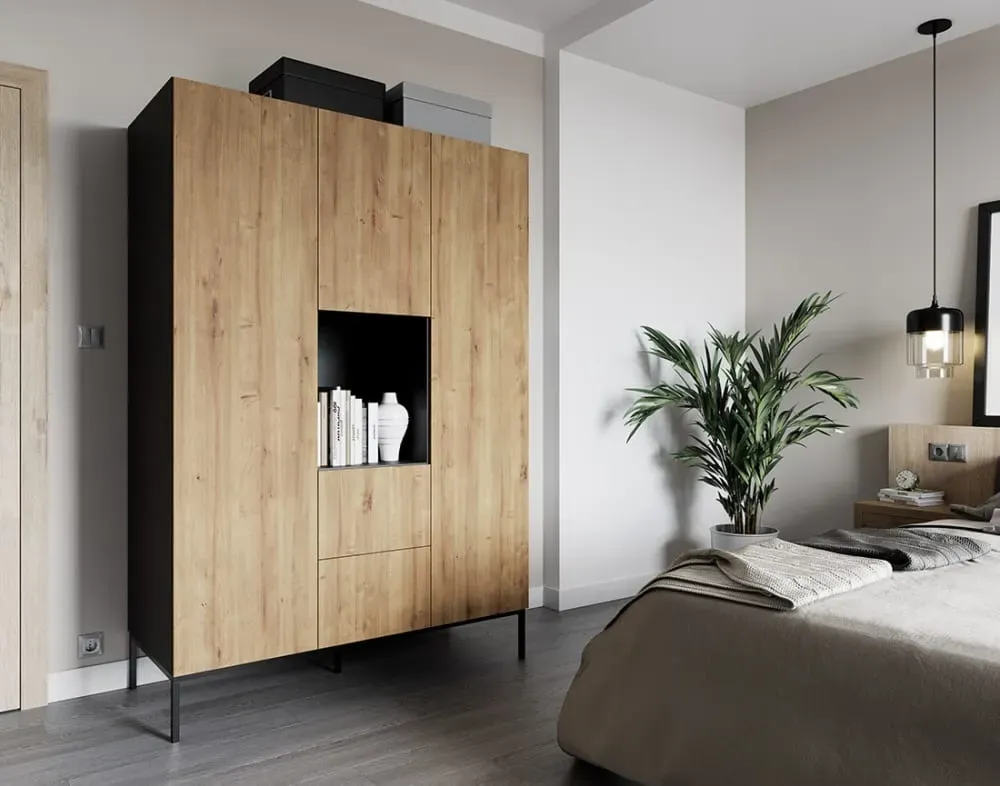 Illustration numéro 3 du produit Armoire 3 portes avec étagères L135 x H200cm effet bois