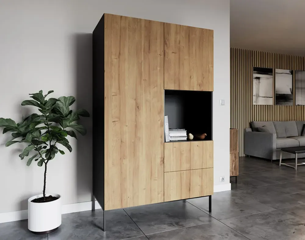 Illustration numéro 3 du produit Armoire 2 portes avec penderie et étagères L120 x H200cm effet bois