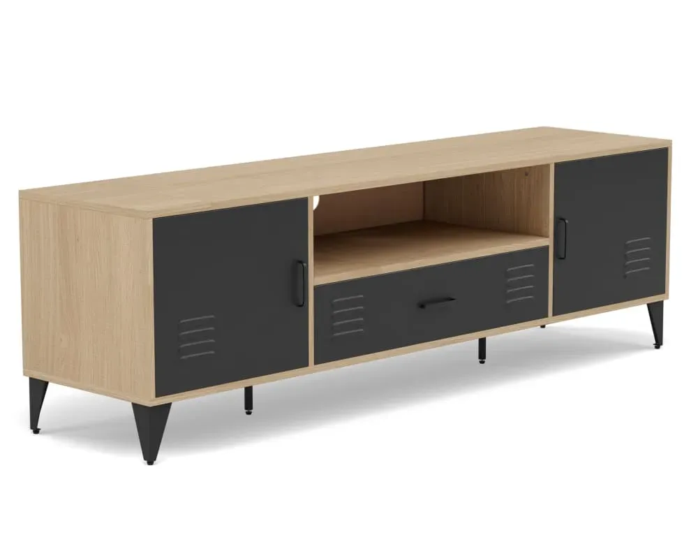 Illustration numéro 3 du produit Meuble TV 3 portes 160cm effet bois et métal noir