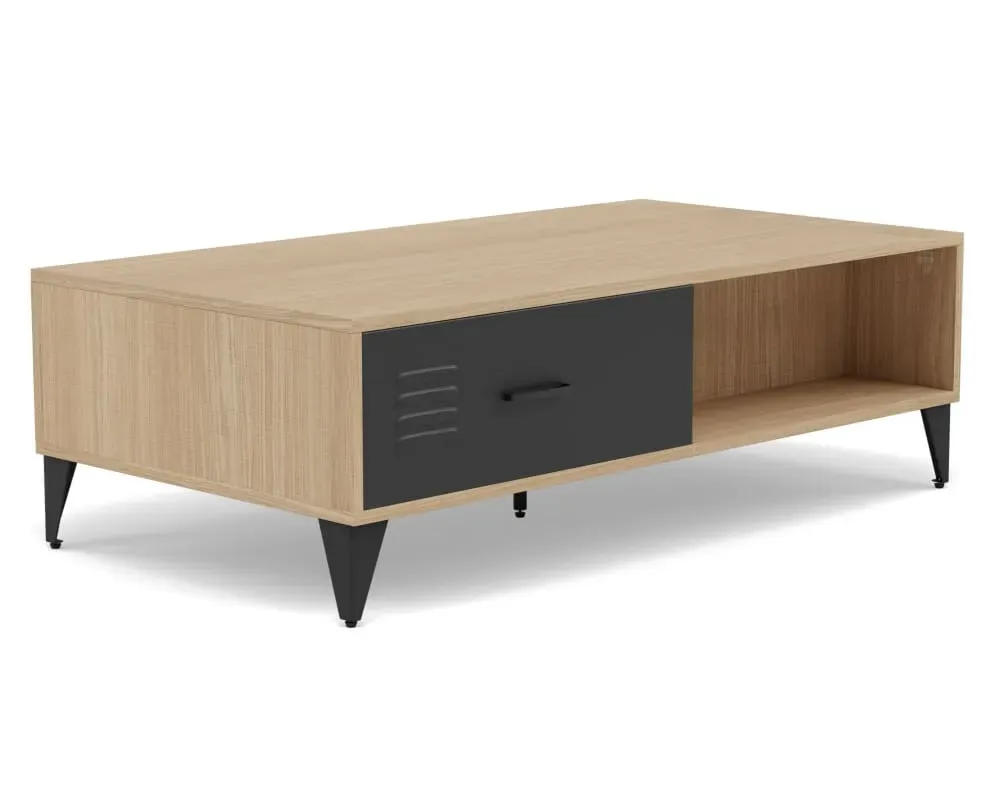 Illustration numéro 3 du produit Table basse industrielle 2 tiroirs L110cm effet bois et noir