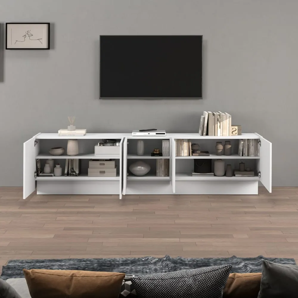 Illustration numéro 3 du produit Meuble tv 5 portes 225 cm effet bois blanc brillant