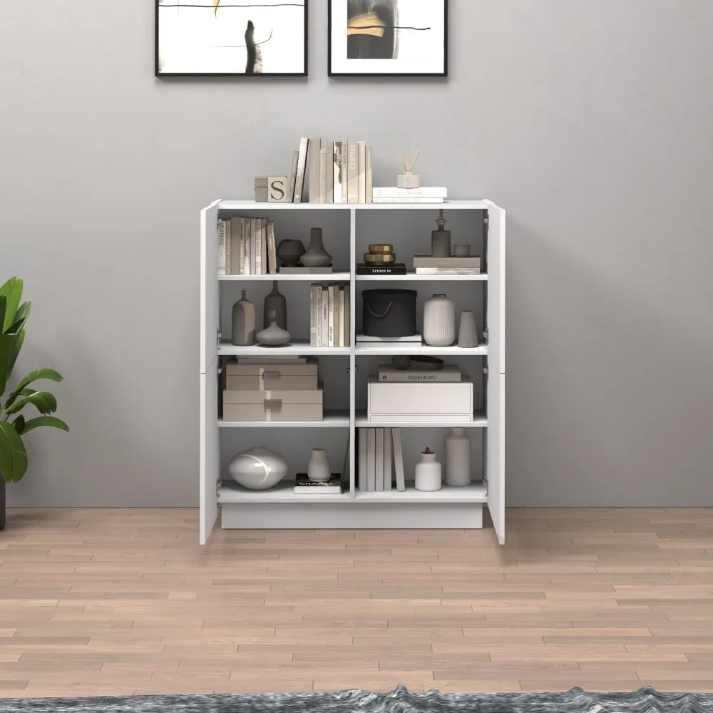 Illustration numéro 3 du produit Buffet 4 portes 100 cm effet bois blanc brillant