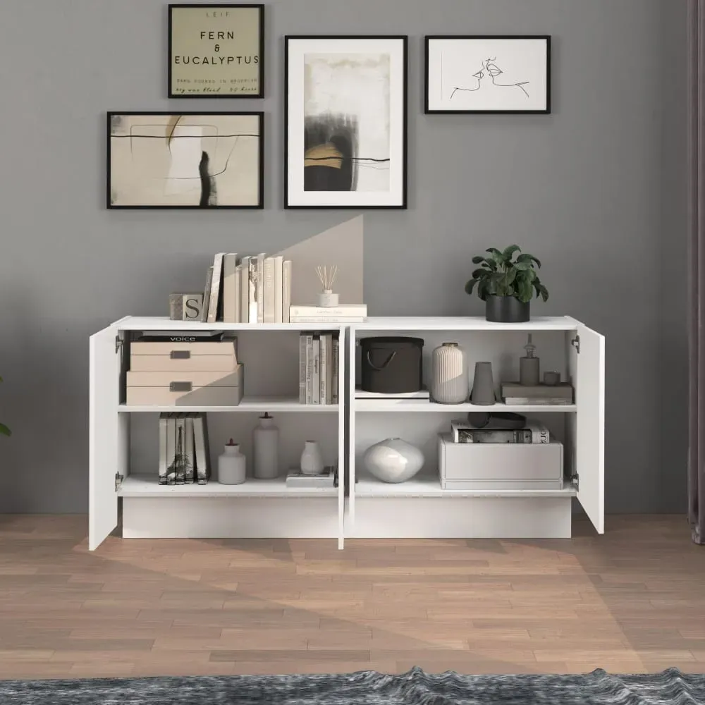 Illustration numéro 3 du produit Buffet 4 portes 160 cm effet bois blanc brillant