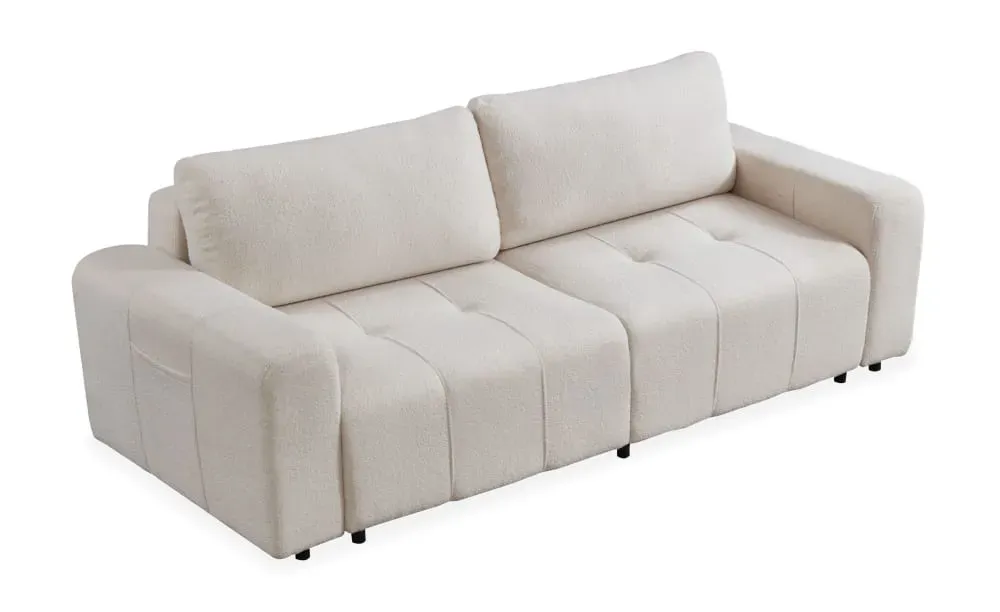 Illustration numéro 3 du produit Canapé convertible 3 places tissu bouclette crème