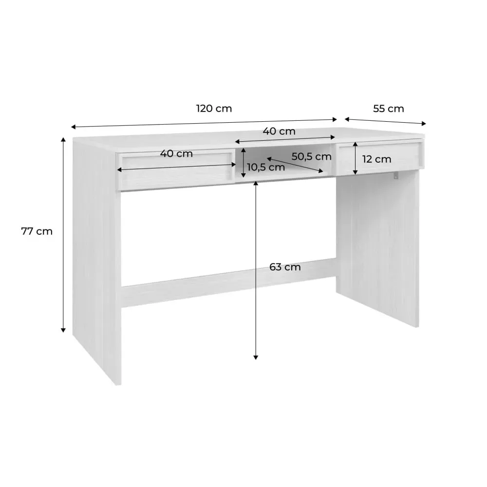 Illustration numéro 3 du produit Bureau effet bois naturel 2 tiroirs 1 niche 120cm