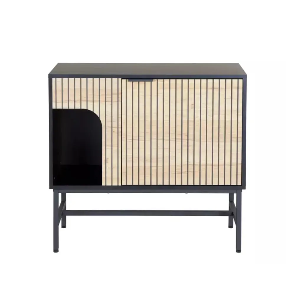 Illustration numéro 3 du produit Commode 1 porte style industriel chêne métal noir 75x40x80cm