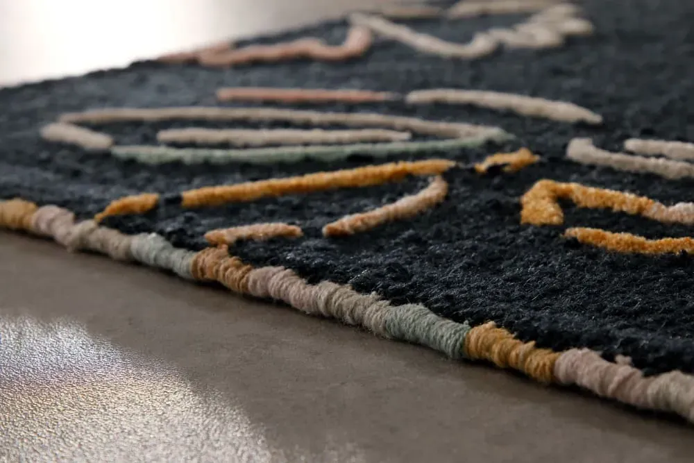 Illustration numéro 3 du produit Tapis floral fait main pure laine,viscose, relief, anthracite 160x230