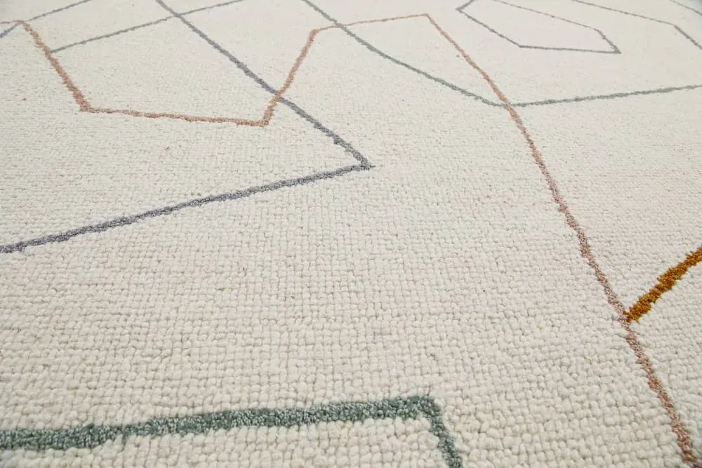 Illustration numéro 3 du produit Tapis rond fait main pure laine vierge et viscose design blanc ⌀160