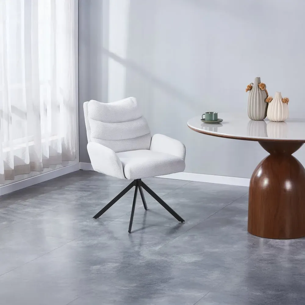 Illustration numéro 3 du produit Chaise pivotante en tissu beige pieds en métal noir