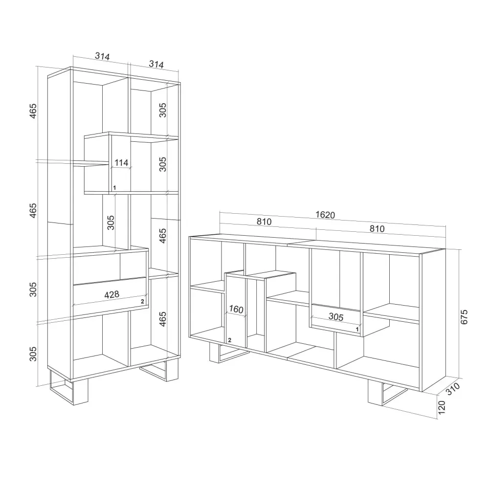 Illustration numéro 3 du produit Bibliothèque effet bois blanc 67x31x174cm avec pieds
