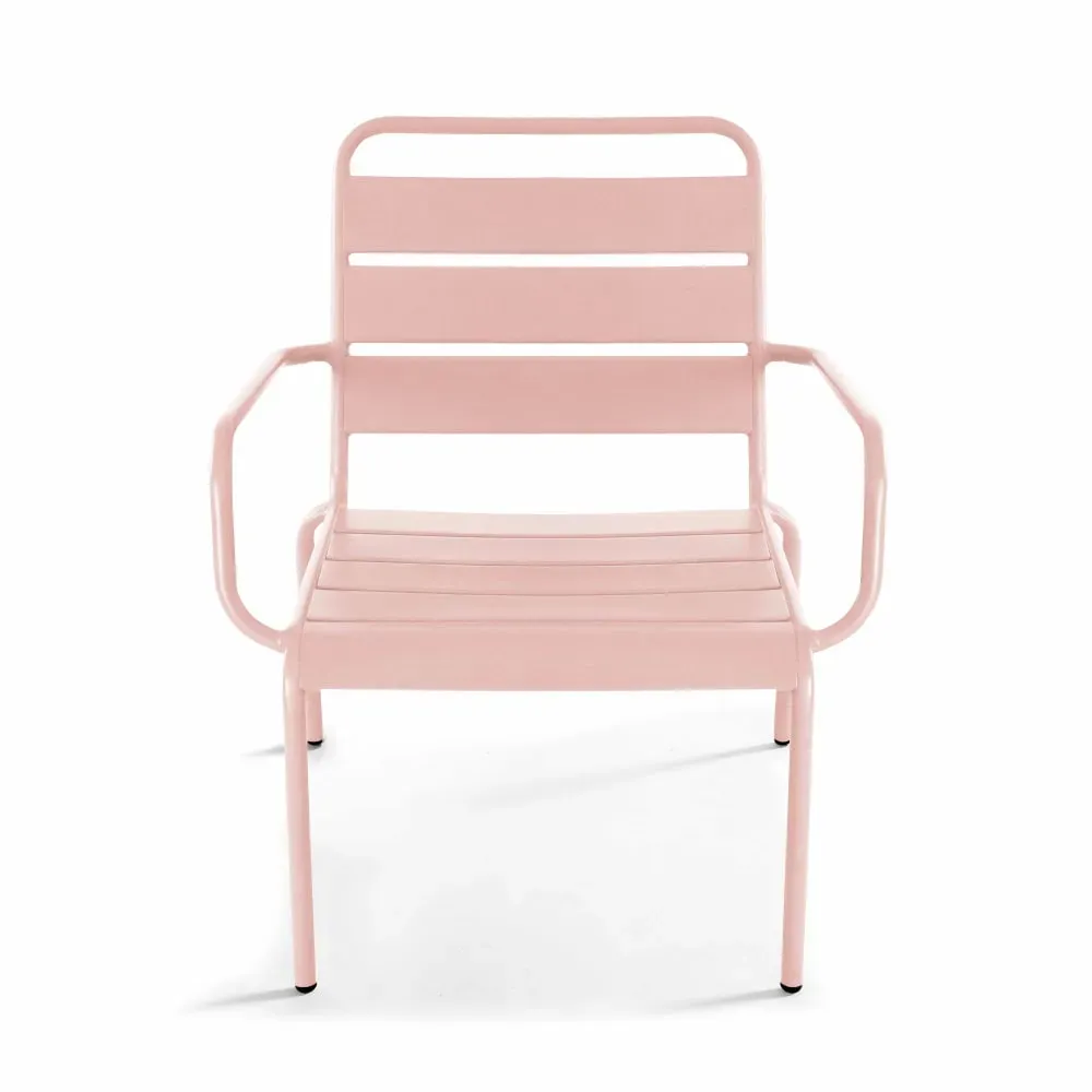 Illustration numéro 3 du produit Lot de 2 fauteuils relax avec repose-pieds en métal Rose poudré