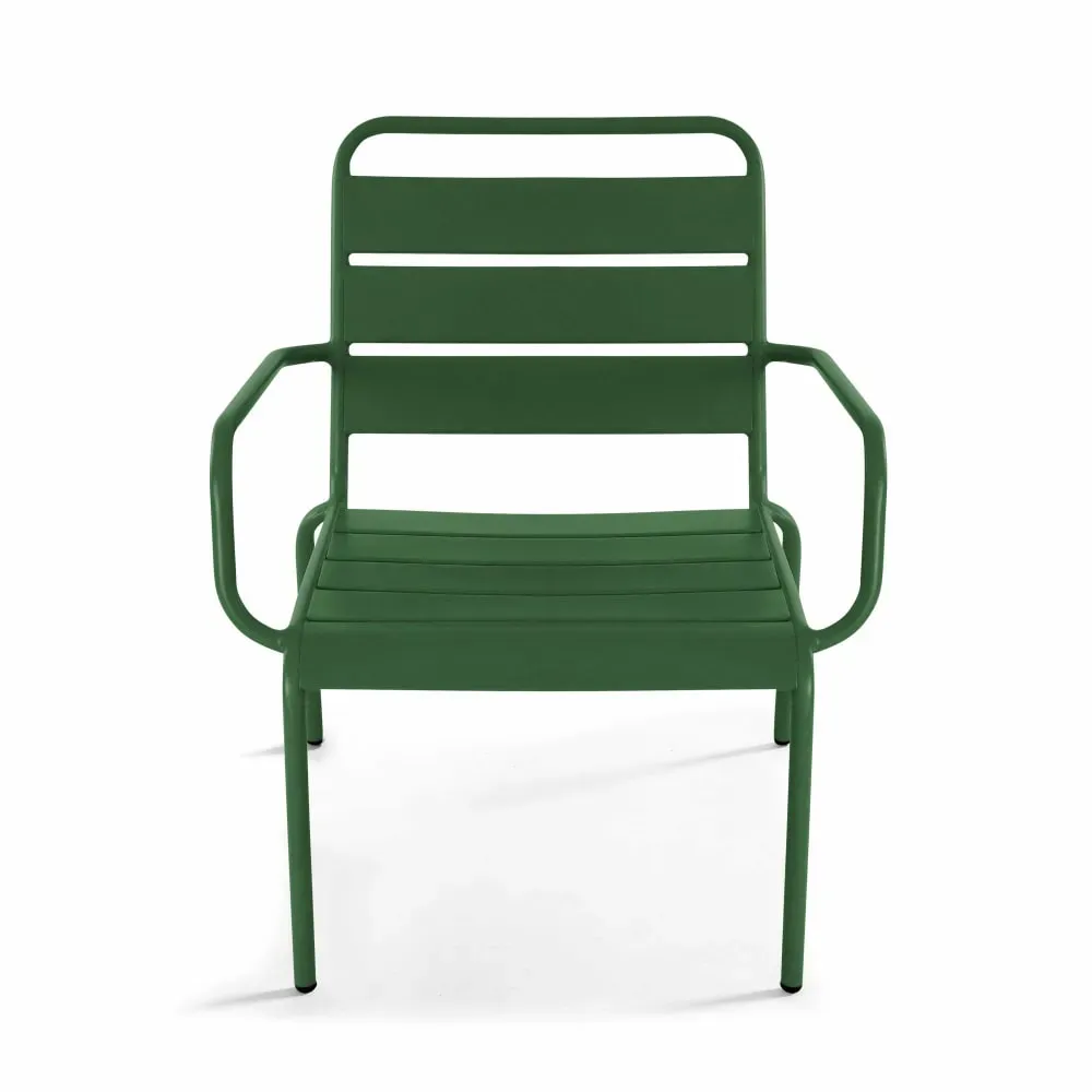 Illustration numéro 3 du produit Lot de 2 fauteuils relax avec repose-pieds en métal Vert forêt