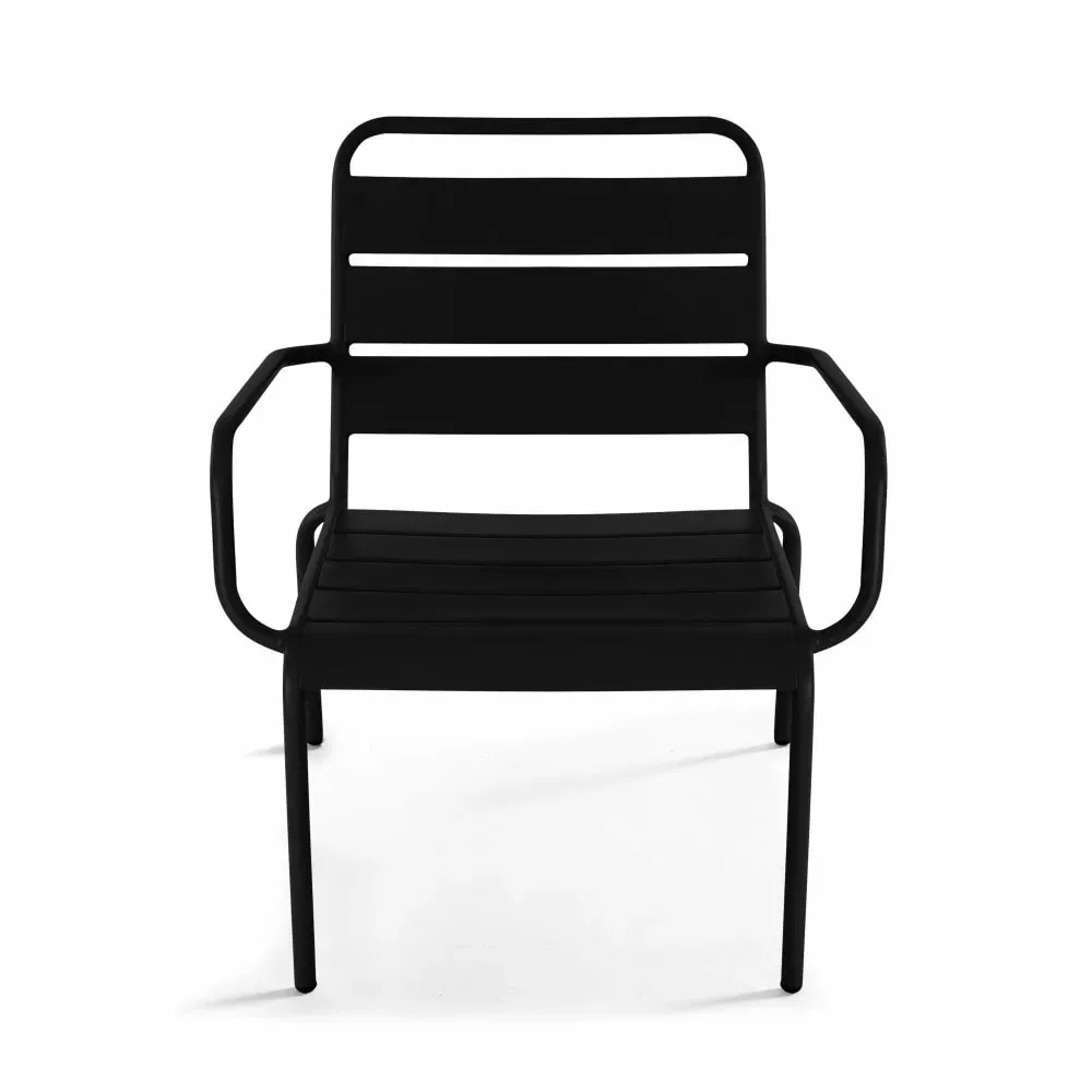 Illustration numéro 3 du produit Lot de 2 fauteuils relax avec repose-pieds en métal Noir